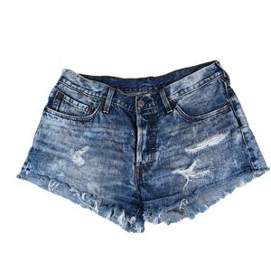 LEVI'S 505 Cut Off Cheeky Hi Rise Jean Shorts SZ 10 W 30" Daisy Duke Distressed